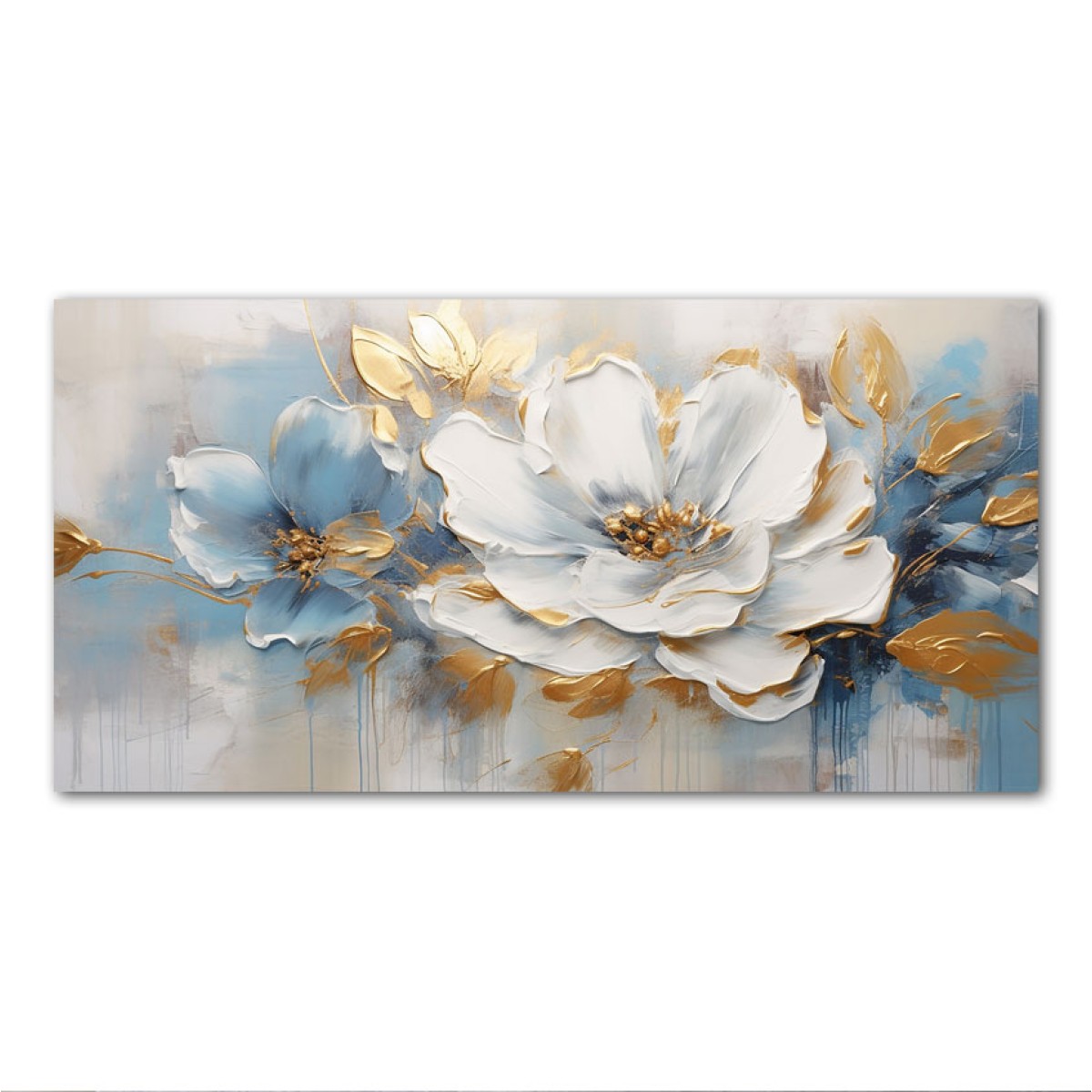 Gold Blue Flower 3d Heavy Textured Partial Oil Painting